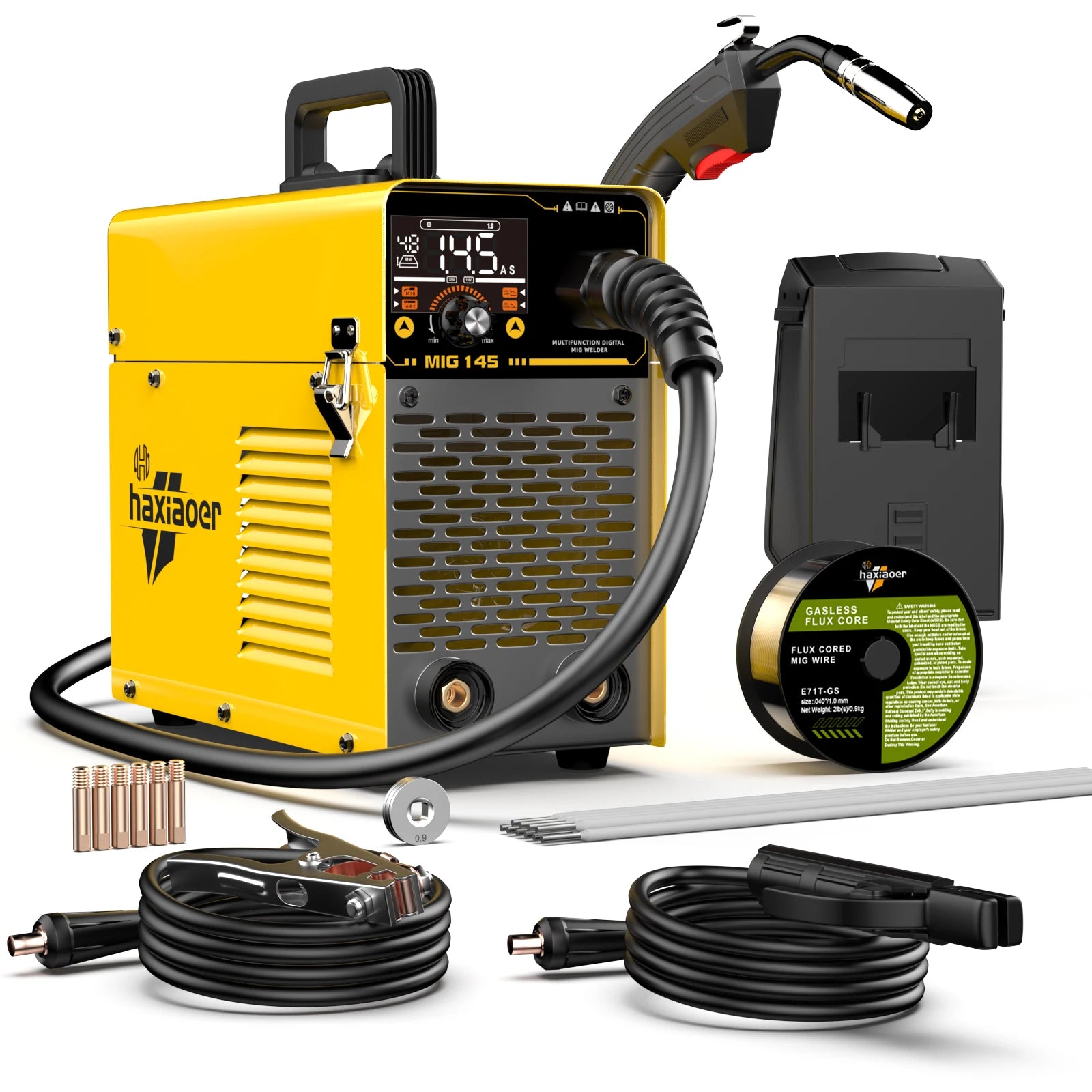 Haxiaoer MIG145 Welding Machine MMA/GASLESS MIG/LIFT TIG 120A Welder Flux Core Welder for Carbon Steel Stainless Steel