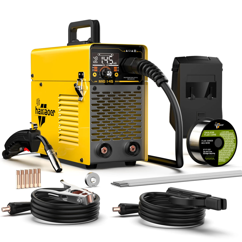 Haxiaoer MIG145 Welding Machine MMA/GASLESS MIG/LIFT TIG 120A Welder Flux Core Welder for Carbon Steel Stainless Steel