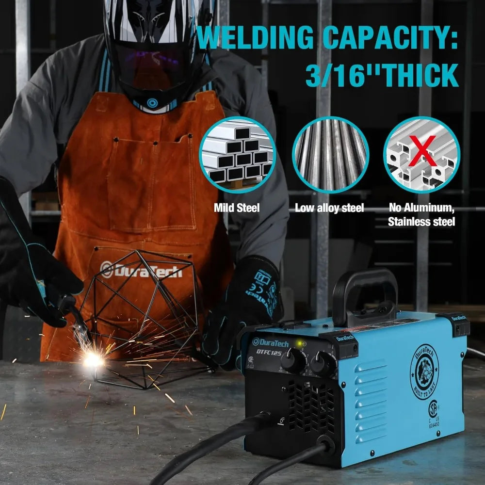 DURATECH 125A MIG Welder, 120V Flux Core Welder Gasless Welding Kit with Wire Feed, Welding Gun and 15A to 20A Plug Adapter, Por