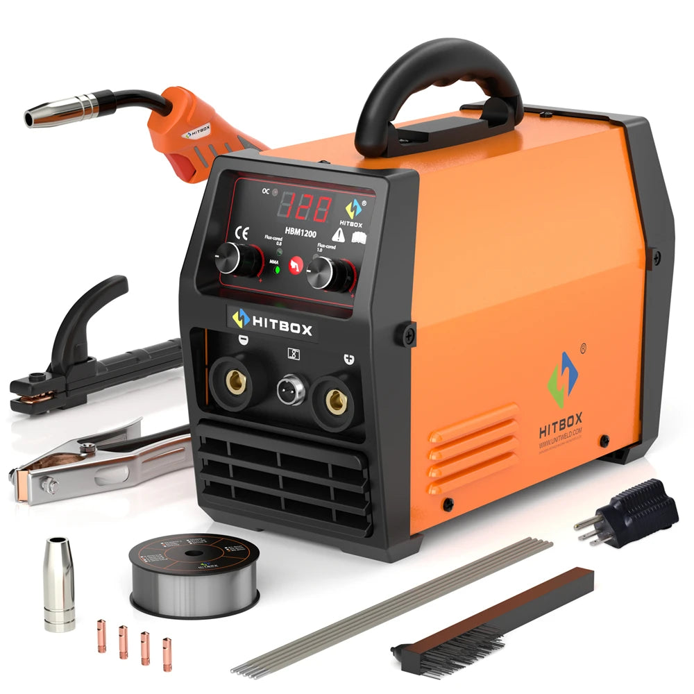 HITBOX 3 in 1 Semi-Automatic Mig Welding Machine Tig Argon Arc MIG Gasless Synergy Inverter Soldering Welder 110V 220V HBM1200