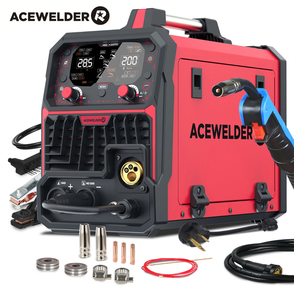 ACEWELDER 200A Aluminum MlG Welder With Pulse Gas MlG Gasless MIG Stick Lift TlG Spot Weld Welder 110/220V