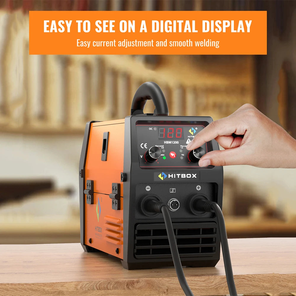 HITBOX 3 in 1 Semi-Automatic Mig Welding Machine Tig Argon Arc MIG Gasless Synergy Inverter Soldering Welder 110V 220V HBM1200