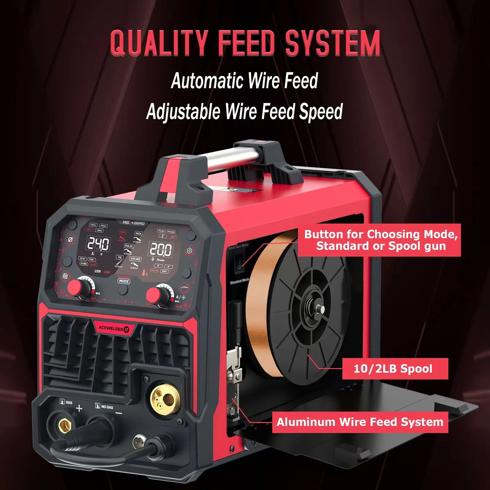 ACEWELDER 200A Aluminum MlG Welder With Pulse Gas MlG Gasless MIG Stick Lift TlG Spot Weld Welder 110/220V