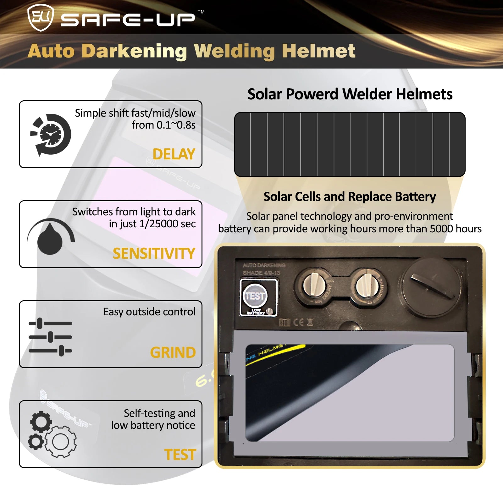 SAFEUP Welding Mask Auto Darkening Welding Helmet for Welder Machine Grind Cut Automatic Weld Tools