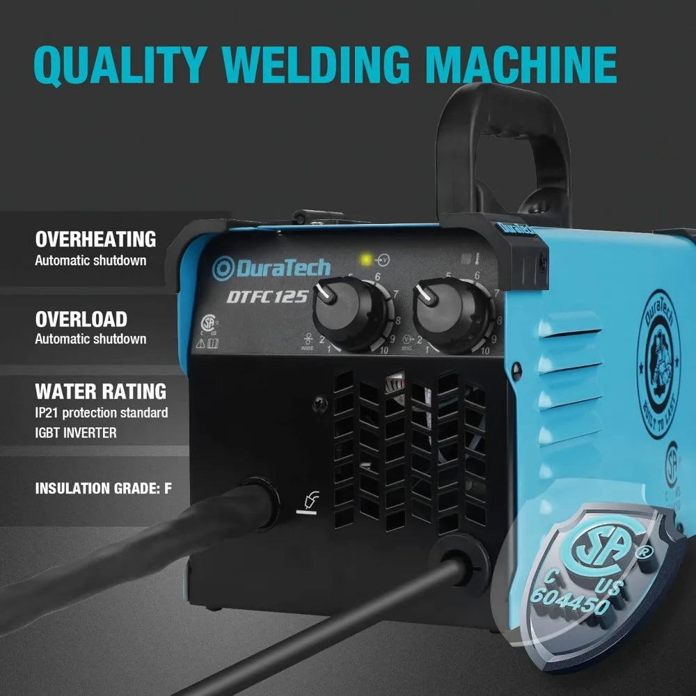 DURATECH 125A MIG Welder, 120V Flux Core Welder Gasless Welding Kit with Wire Feed, Welding Gun and 15A to 20A Plug Adapter, Por