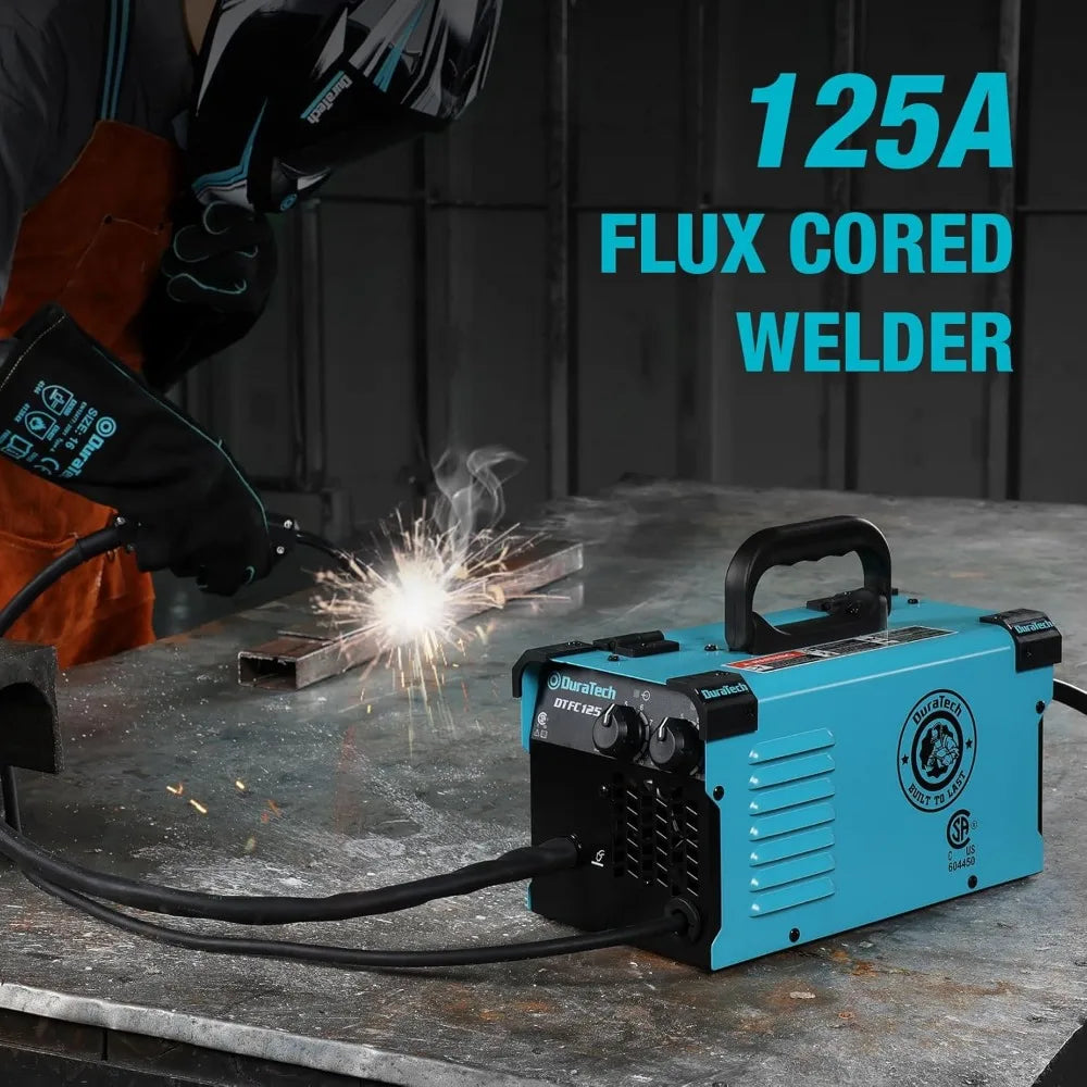 DURATECH 125A MIG Welder, 120V Flux Core Welder Gasless Welding Kit with Wire Feed, Welding Gun and 15A to 20A Plug Adapter, Por