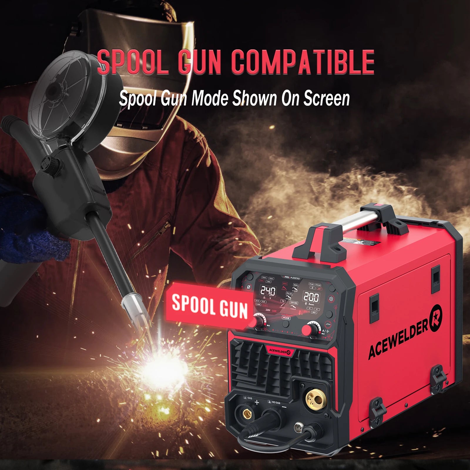 ACEWELDER 200A Aluminum MlG Welder With Pulse Gas MlG Gasless MIG Stick Lift TlG Spot Weld Welder 110/220V